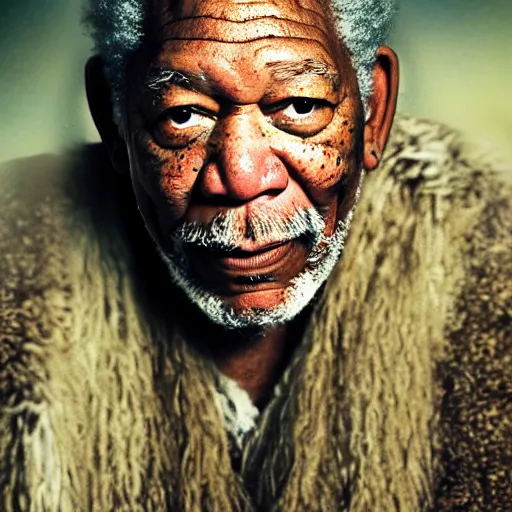 Image similar to morgan freeman starring as gimli in lord of the rings, full body, videogame still, portrait, 4 0 mm lens, shallow depth of field, close up, split lighting, cinematic