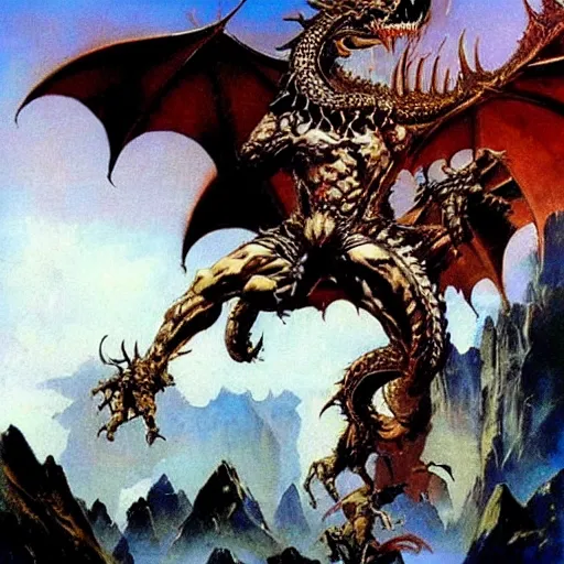 Image similar to dragon by Frank Frazetta,fantasy artwork,bold,striking,high quality!!!!!,masterpiece!!!!