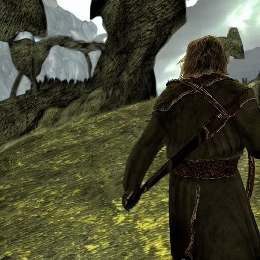 Prompt: lord of the rings as ps2 first person shooter, screenshot,