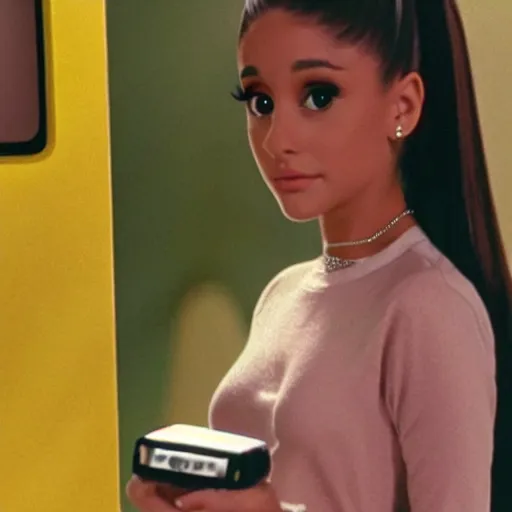 Image similar to ariana grande in 1976 tv commercial holding a phone 4k