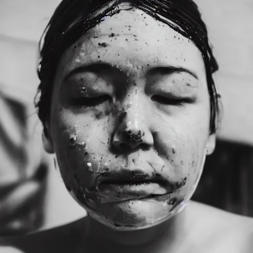 Prompt: a person bathing in ink, portrait photography