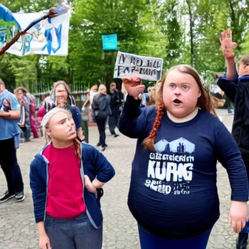 Prompt: fat greta thunberg is angry