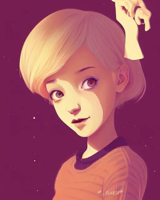 Image similar to digital illustration of pretty girl sabrina with short blonde hair wearing a sweater, from alice in wonderland, smoking, in a wonderland forest at night, by ilya kuvshinov, lois van baarle, rossdraws, basquiat