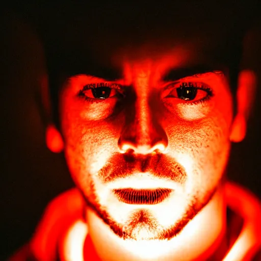 Image similar to a man with red glowing eyes