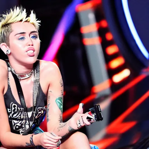 Image similar to Miley Cyrus playing video games