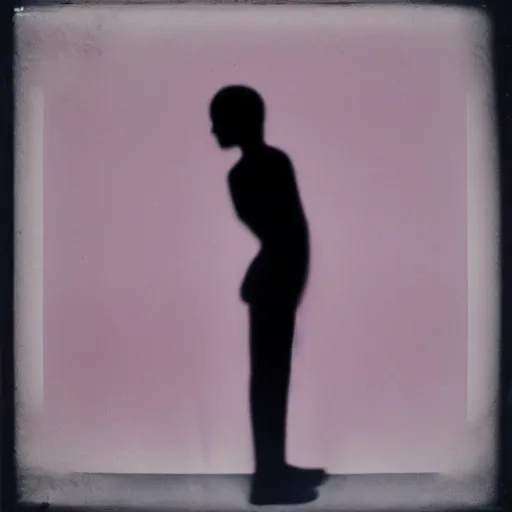 Image similar to a pink human shadow on a grey wall, polaroid photo, by warhol, mystical, surreal,