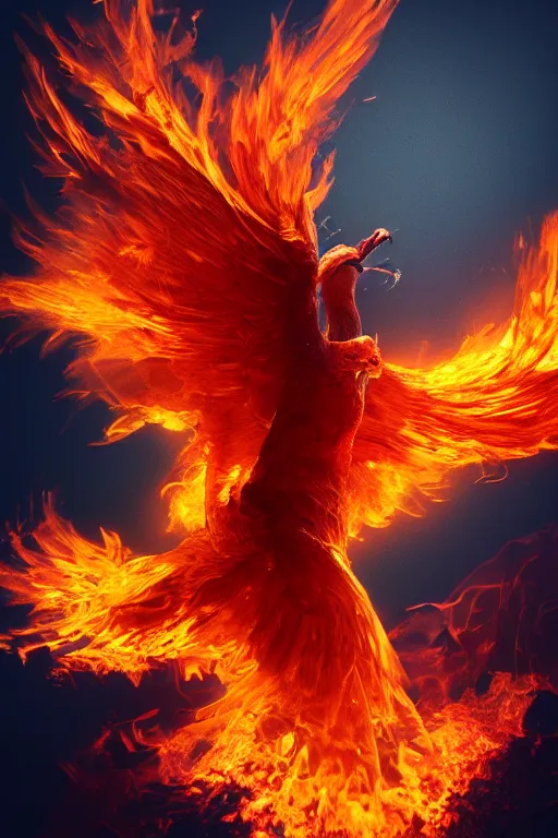 Prompt: photograph of a flaming phoenix, fantasy, ultra detailed, photorealism, 4k, 8k, cinematic lighting