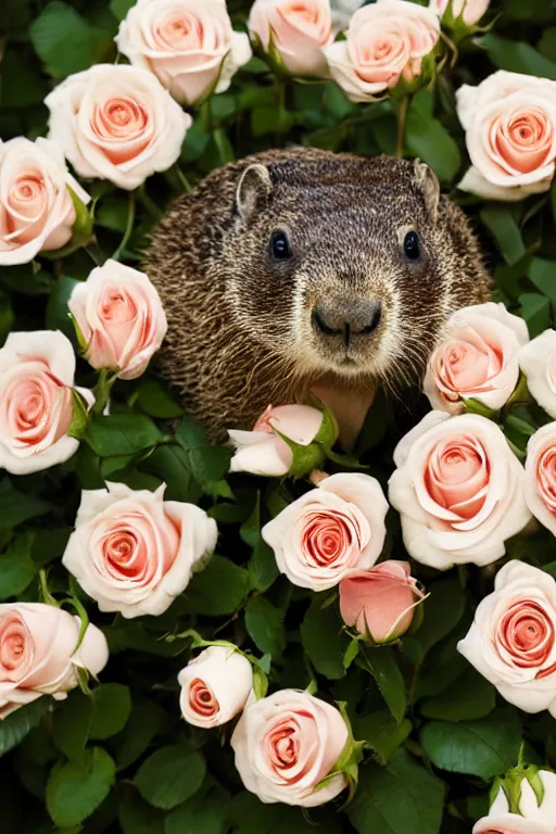 Image similar to groundhog with bouquet of roses photo portrait valentine's day