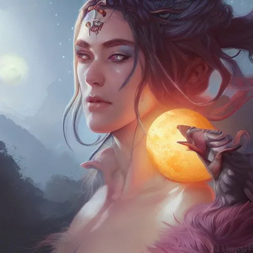 Image similar to Lunar Goddess, D&D, fantasy, portrait, highly detailed, digital painting, trending on artstation, concept art, sharp focus, illustration, art by artgerm and greg rutkowski and magali villeneuve