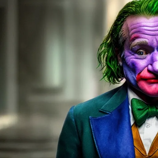 Image similar to (Robin Williams) as The Joker movie still 8k hdr