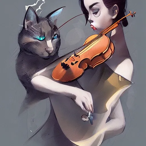 Image similar to cat smokes bong shaped like violin anno sakimichan stanley artgerm lau rossdraws james jean marc simonetti elegant highly detailed digital painting artstation