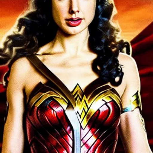 Image similar to Gal Gadot as Wonder Woman with the face of Frank Zappa