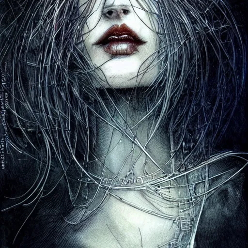 Prompt: the brittle. digital painting, vertical lines, intricate, beautiful, detailed, grunge, illustration, abstract art by luis royo, trending on artstatio. darker bottom