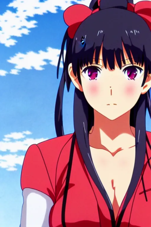 Image similar to anime key visual of misato katsuragi, finely detailed perfect face delicate features directed gaze, trending on pixiv fanbox, studio ghibli, extremely high quality artwork