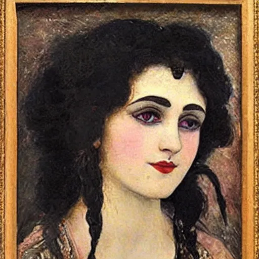 Image similar to gypsy girl, dark hair, jugendstil