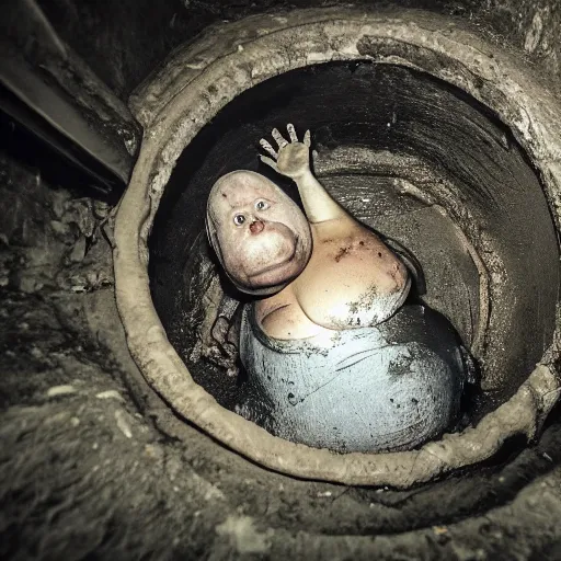 Prompt: a photo of a obese monster in the sewers