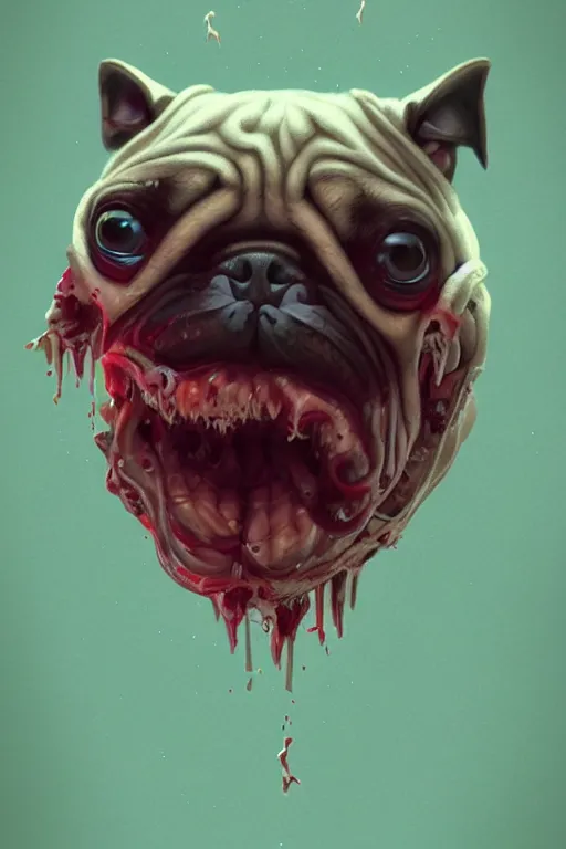 Image similar to demon pug eating flesh. art by mike winkelmann, sticker, illustration, highly detailed, artstation