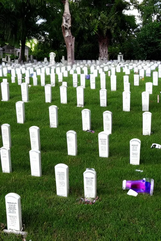 Prompt: graveyard with fiji water bottles replacing gravestones