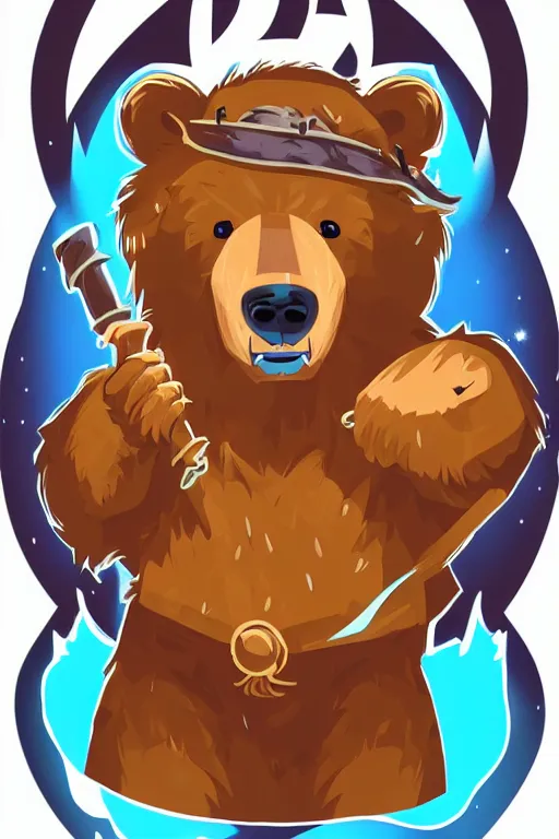 Image similar to Portrait of a bear that is a wizard casting a spell , wizard, medieval, sticker, colorful, casting epic spell, magic the gathering artwork, D&D, fantasy, artstation, heroic pose, illustration, highly detailed, simple, smooth and clean vector curves, no jagged lines, vector art, smooth