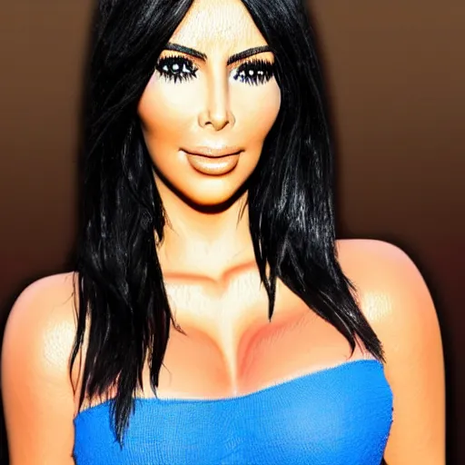 Image similar to Kim Kardashian poorly drawn in wax crayon by a five-year old