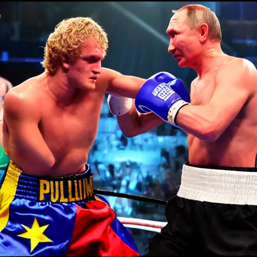 Image similar to valdimir putin boxing logan paul in the ring