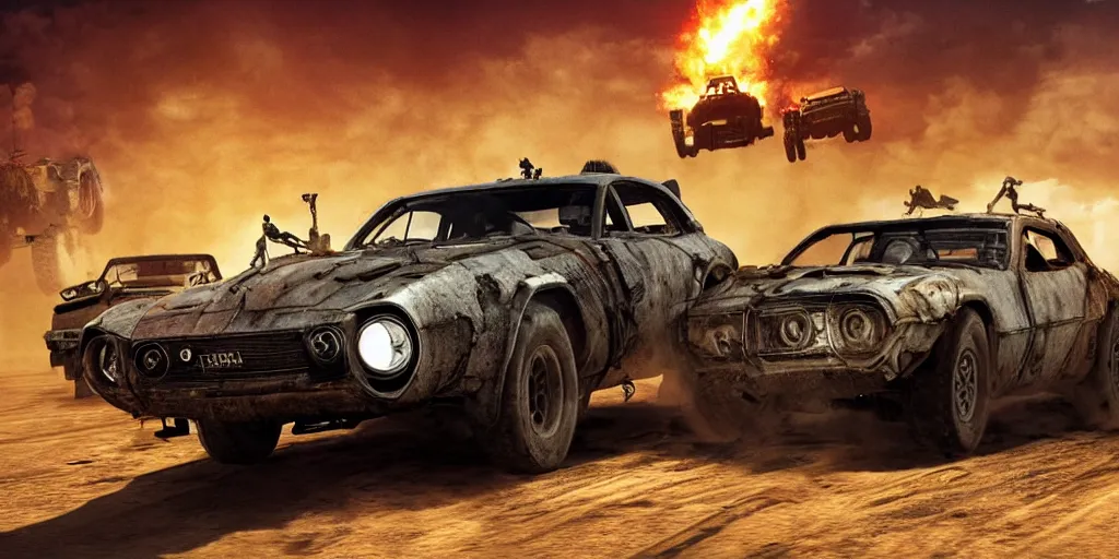 mad max fury road film still with the car dolorean ( | Stable Diffusion ...