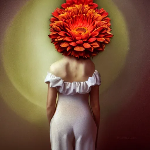 Image similar to huge flower as head, woman standing in a luxury apartment, surreal photography, dramatic light, impressionist painting, digital painting, artstation, georgia o'keeffe