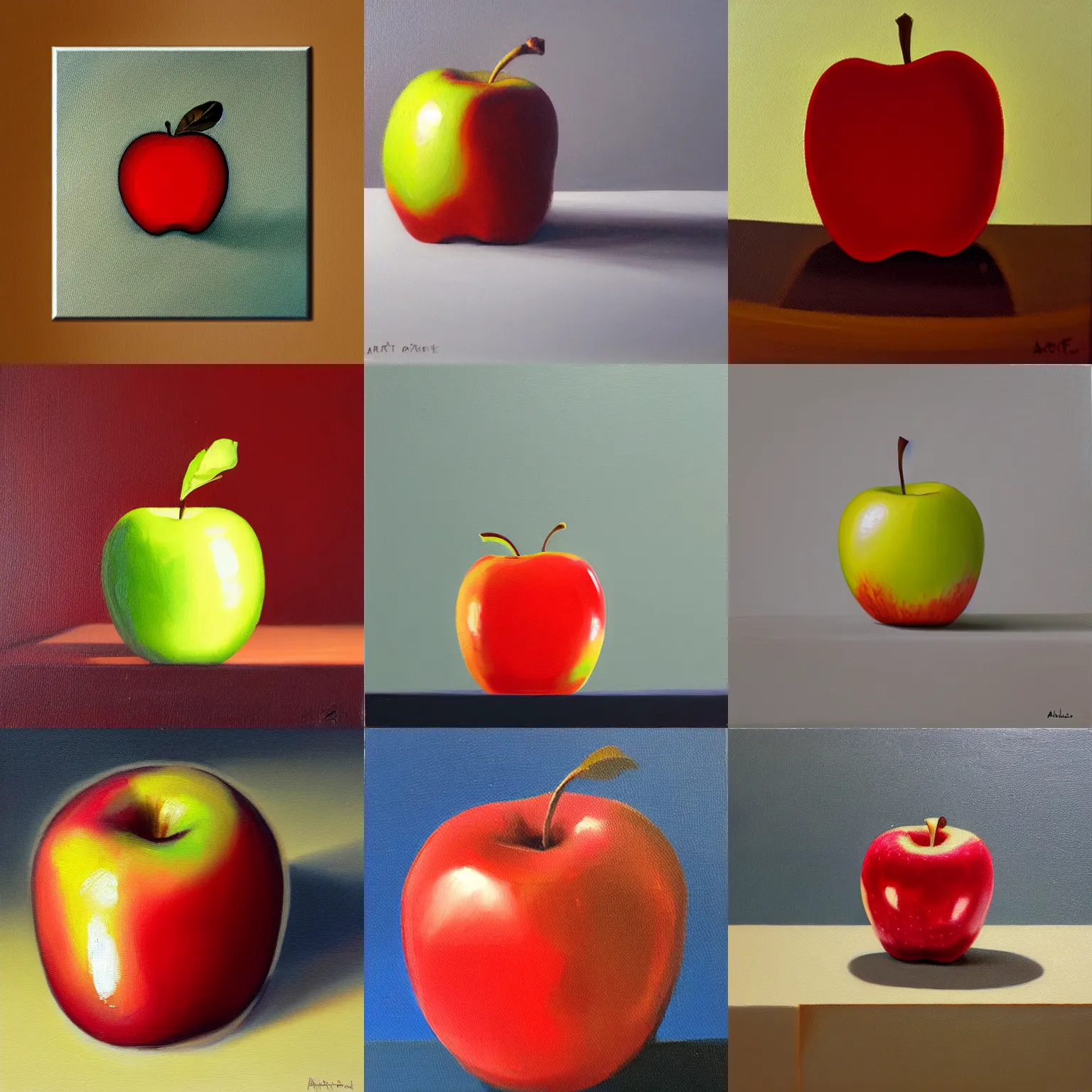Prompt: Minimalist oil painting of an apple in the shape of a box, trending on Artstation