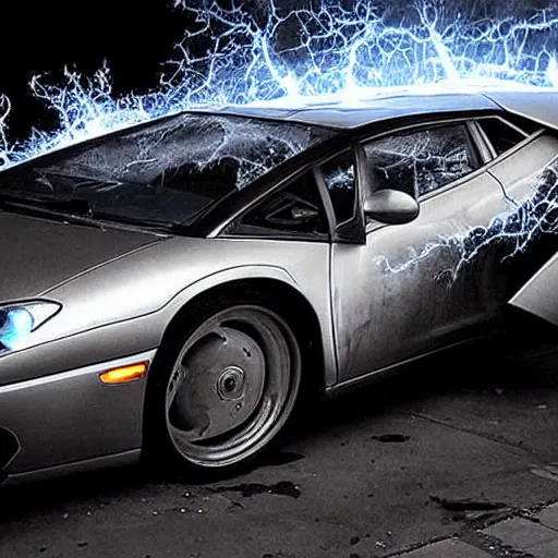 Image similar to x-ray photo Lamborghini car get hit by Lightning strike,