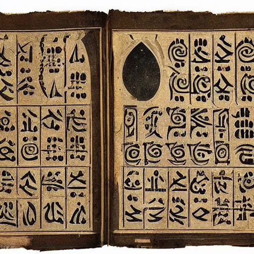 Image similar to page of ancient manuscript diagrams detailed intricate symbols runes crisp features