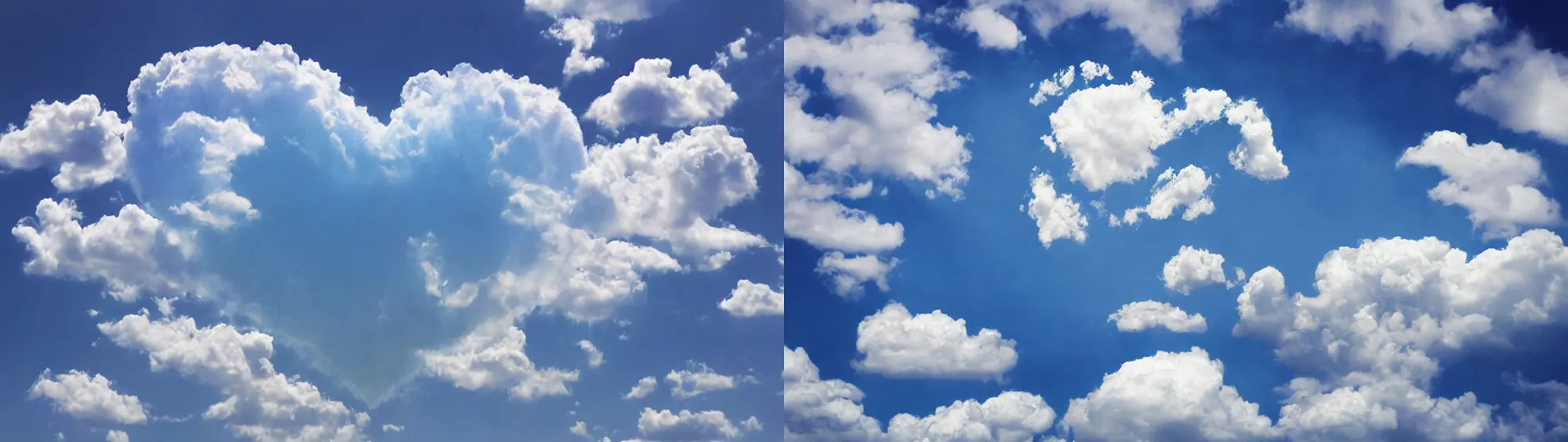 Image similar to huge fluffy cloud heart on blue clear sky, detailed, hyper realism, photo, realistic, soft volume absorbation, volume light, view up, diffused lights, ultra realism, cinematic, film