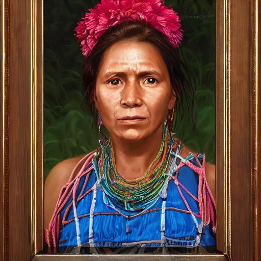 Prompt: portrait of an guatamalese woman ( 3 5 ) from guatamala in 2 0 2 1, an oil painting by ross tran and thomas kincade