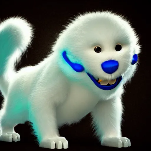 Prompt: A white furry monster with blue arms, photo, cinematic, blue lighting