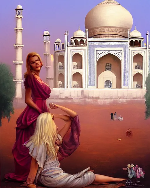 Image similar to tuesday weld visits the taj mahal by charlie bowater, by francine van hove, by alex horley, by tom chambers, by mort kunstler