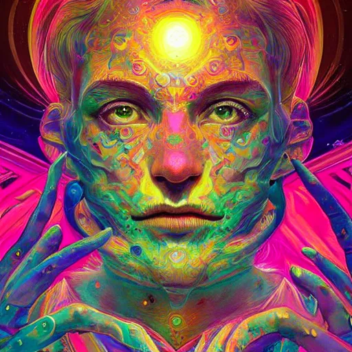 Image similar to An extremely psychedelic experience, colorful, surreal, dramatic lighting, cosmonaut, LSD, face, detailed, intricate, elegant, highly detailed, digital painting, artstation, concept art, smooth, sharp focus, illustration, art by Sam Spratt, Dan Mumford, Artem Demura and Alphonse Mucha