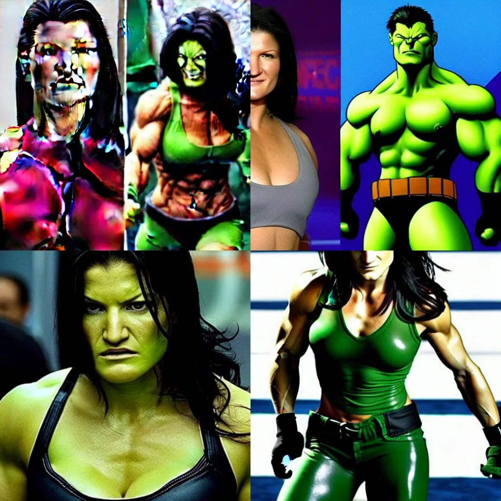 Prompt: <https://s.mj.run/zloussNkd7I> Gina Carano as she hulk marvel comics