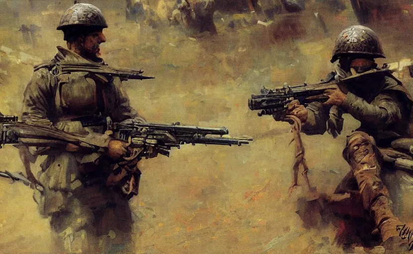 Prompt: high quality high detail painting by ilya repin, frontline, world war 3, hd