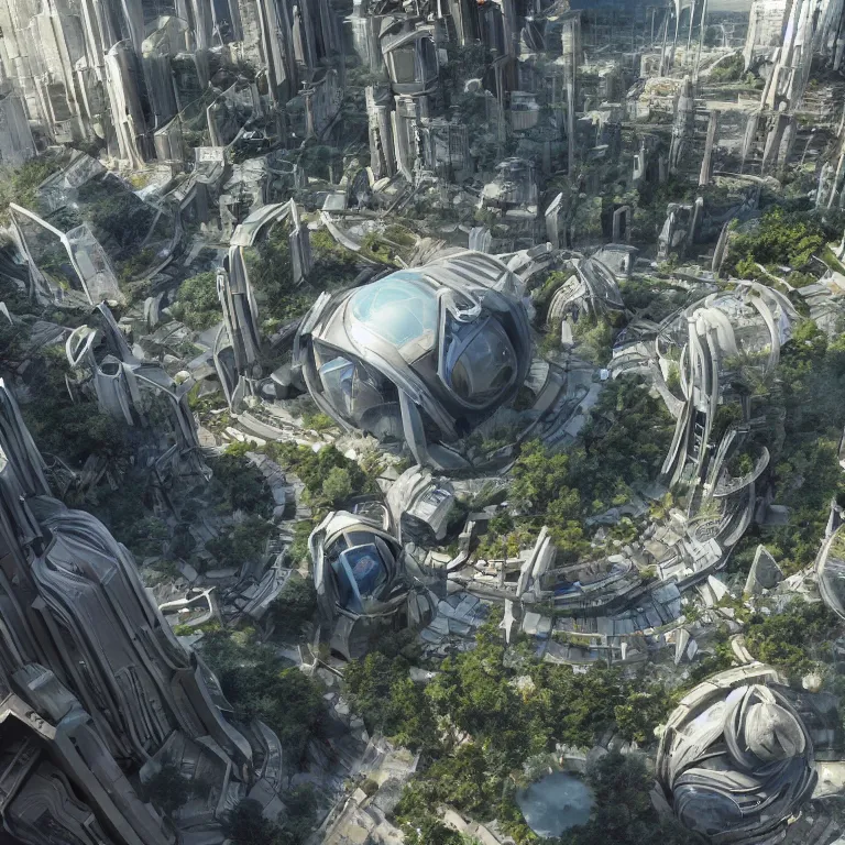 Image similar to environment concept art location of a giant outdoor amphitheater in a sci-fi eco-city, skybridges, turrets, busy, futuristic, unreal engine, detailed, octane render, 4k, photorealistic, cinematic lighting