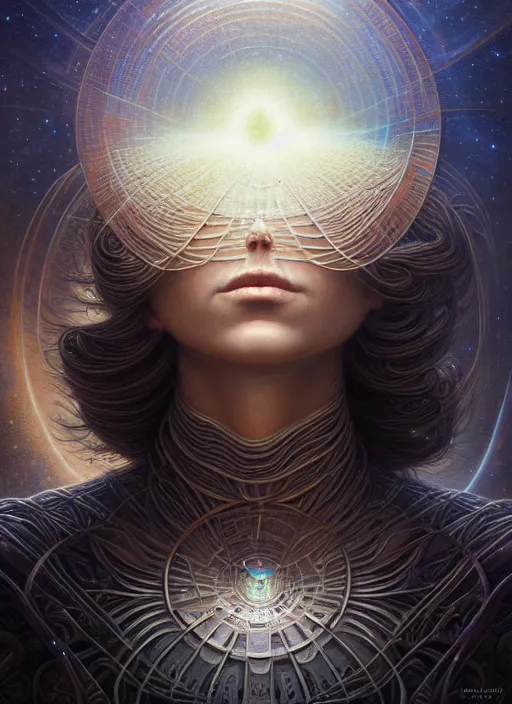 Image similar to closeup portrait shot of a cosmic meditation in a scenic dystopian environment, intricate, elegant, highly detailed, centered, digital painting, artstation, concept art, smooth, sharp focus, illustration, artgerm, tomasz alen kopera, peter mohrbacher, donato giancola, joseph christian leyendecker, wlop, boris vallejo