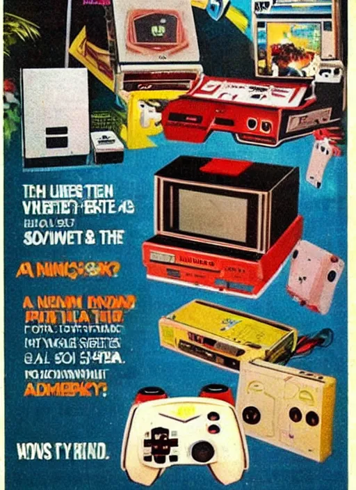 Image similar to a 1 9 8 4 magazine ad for a new video game system