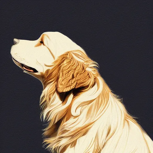 Prompt: portrait of a fluffy golden retriever dog, happy with his mouth open, D&D, fantasy, intricate, cinematic lighting, highly detailed, digital painting, artstation, concept art, smooth, sharp focus, illustration, art by Generate Labs and Kenichi Nishida