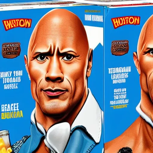 Image similar to dwayne the rock johnson breakfast cereal boxes on store shelf