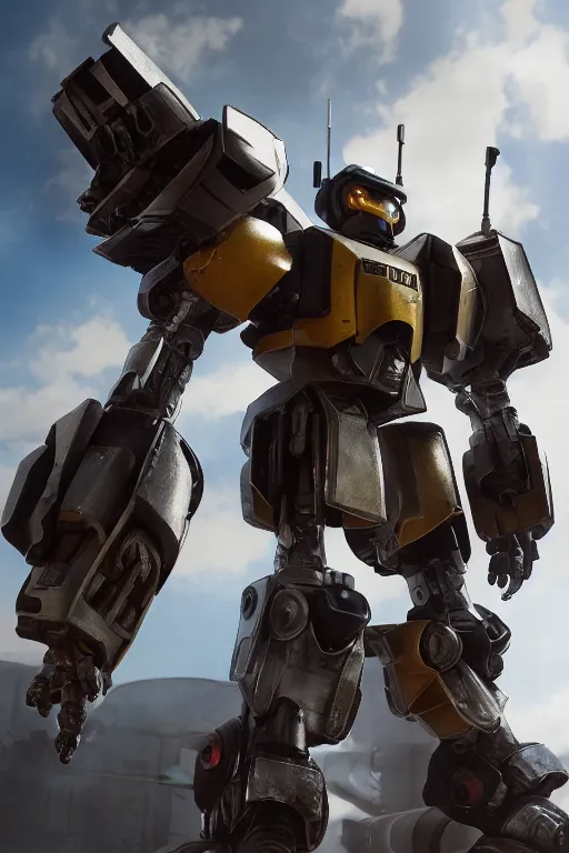 Image similar to mechwarrior 5 : mercenaries mech megaman transformer robot boss tank engine game octane render, 4 k, hd 2 0 2 2 3 d cgi rtx hdr style chrome reflexion glow fanart, global illumination ray tracing hdr fanart arstation by sung choi and eric pfeiffer and gabriel garza and casper konefal pixar and disney unreal zbrush central hardmesh