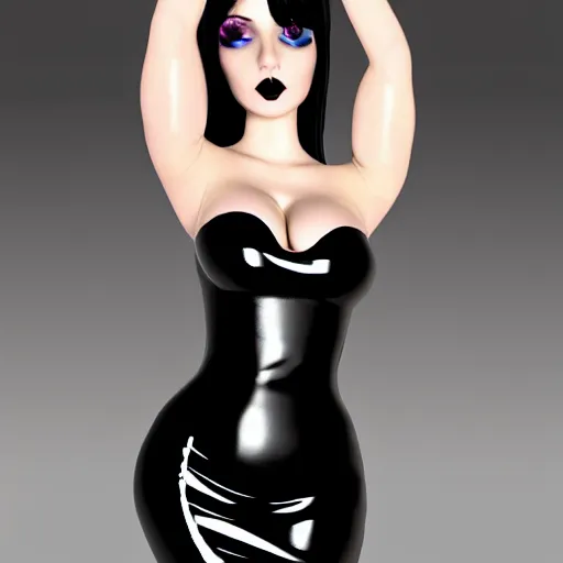 Prompt: a curvy feminine pale goth cutie in an elaborate black latex-leather-rubber tight tube dress, with a thin waist, tube-top, cgsociety, photorealistic, sublime-comfy-elegant ambience, 16k, smooth, sharp focus, trending on ArtStation, volumetric lighting, fully clothed, worksafe