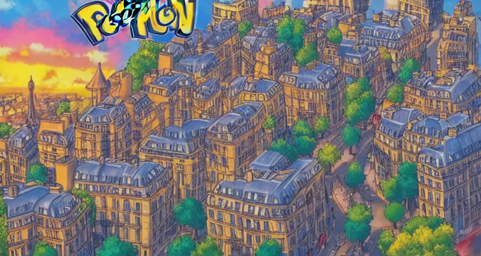Prompt: paris in pokemon city style, golden hour