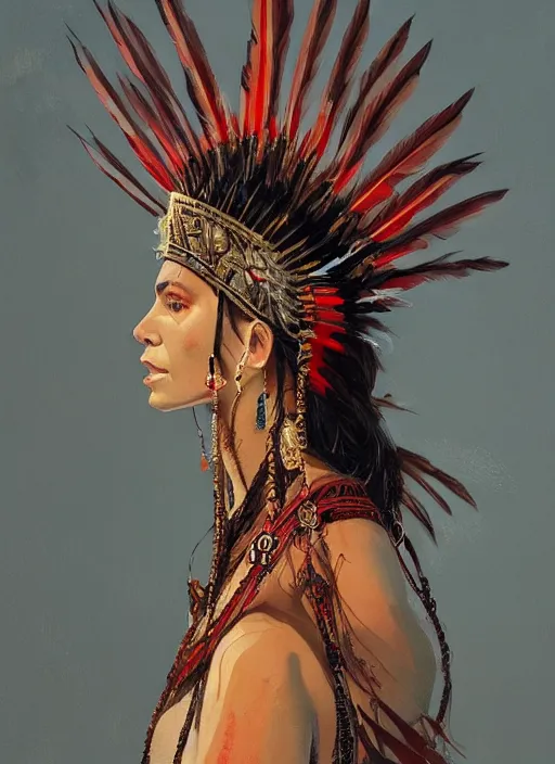 Image similar to gorgeous redskin woman wearing headdress, intricate, elegant, highly detailed, artstation, concept art, smooth, sharp focus, illustration, art by stefan kostic and greg rutkowski