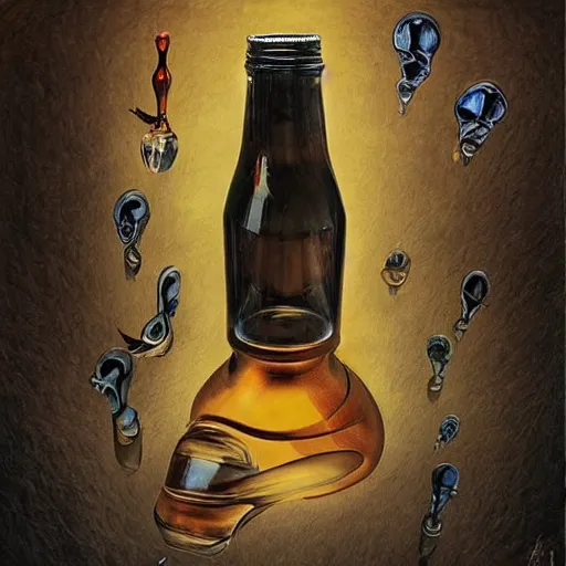 Image similar to Drinking from bottle Nicolas Cage in liquid form, Surrealism, Surreal drawing, Digital art, from artstation, art by Salvador Dali