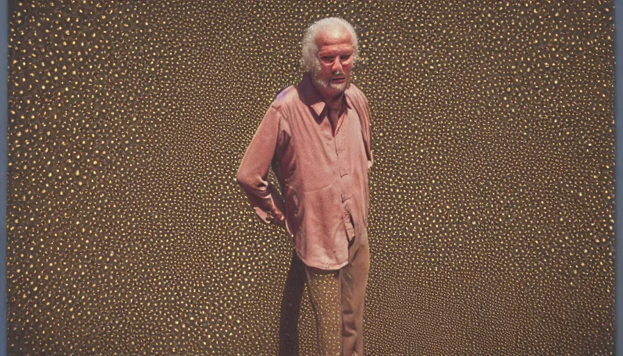 Prompt: 7 0 s movie still of a old man with trypophobia skin, cinestill 8 0 0 t 3 5 mm eastmancolor, heavy grain, high quality, high detail