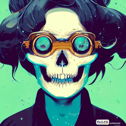 Image similar to delirium anime skull girl face portrait by petros afshar, tom whalen, laurie greasley, war face by greg rutkowski