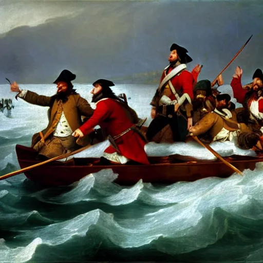 Image similar to washington crossing the delaware, emanuel leutze, oil on canvas